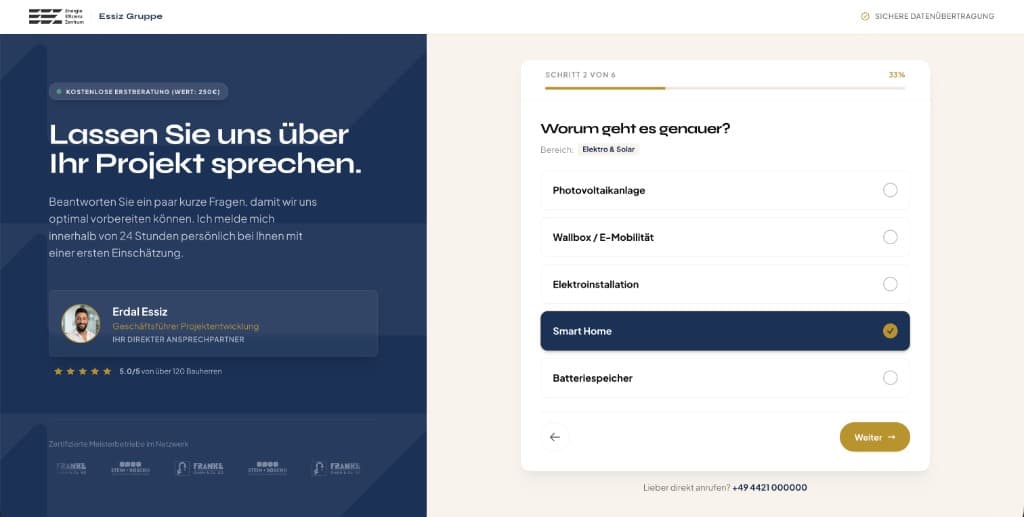Lead-Funnel — mehrstufiges Projekt-Intake