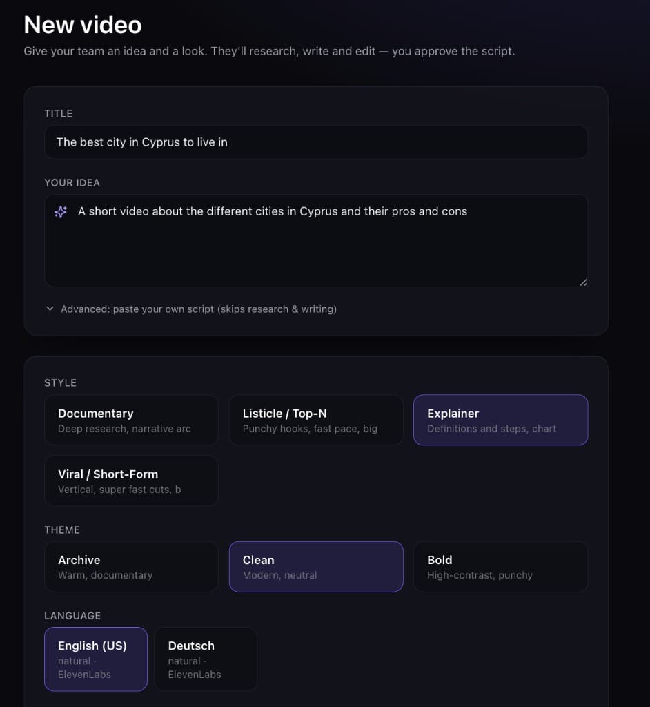 Brief — idea, style, theme, language
