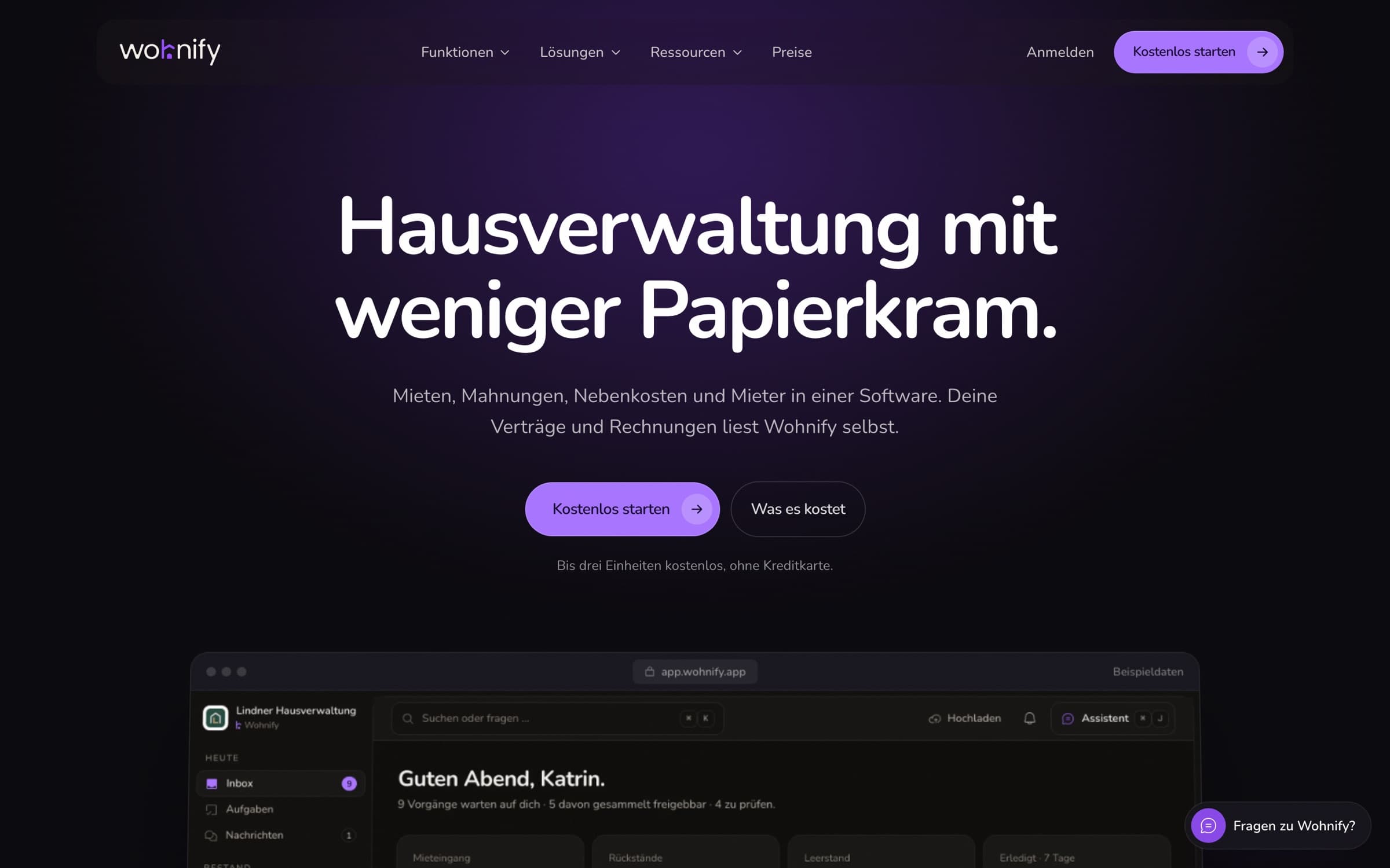 Landing page with a free start, no credit card