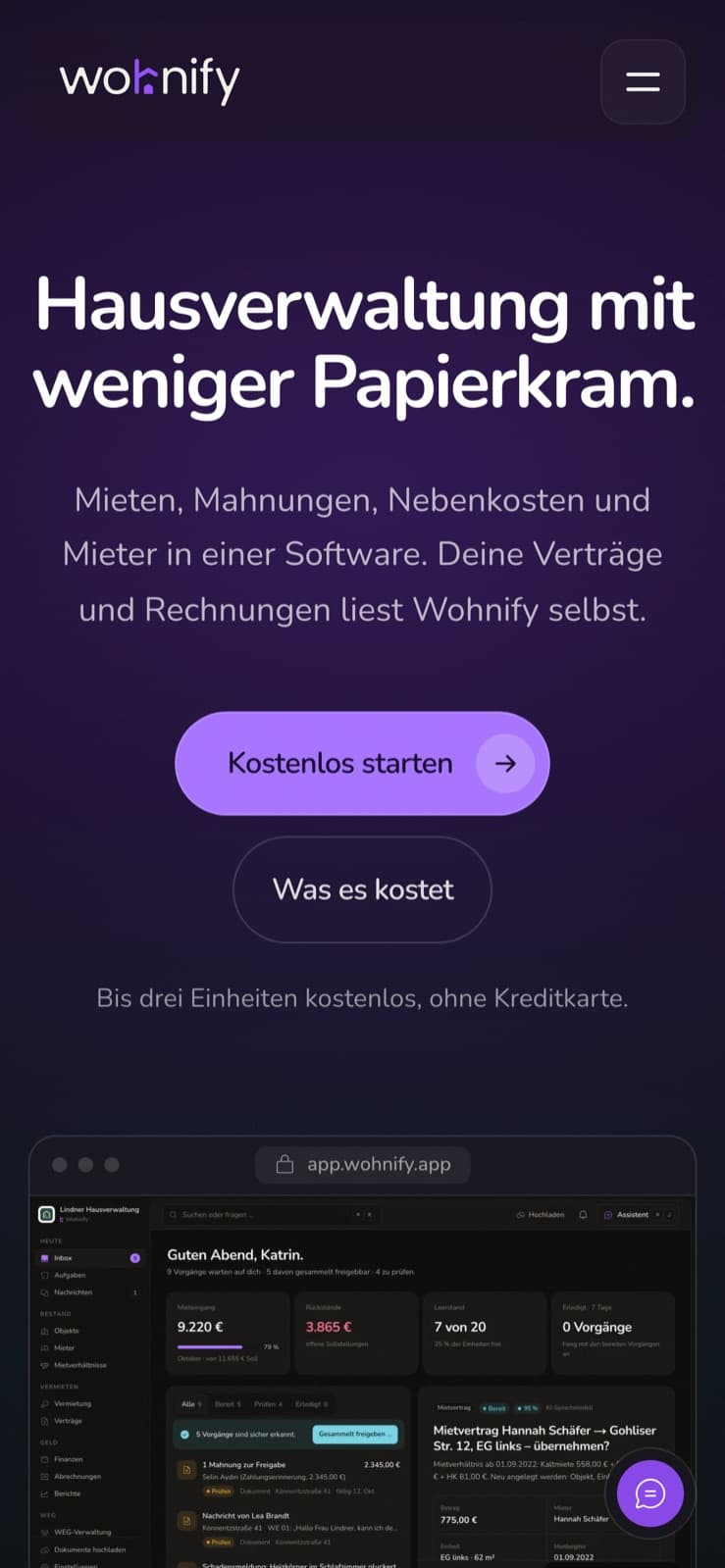 The website on a phone